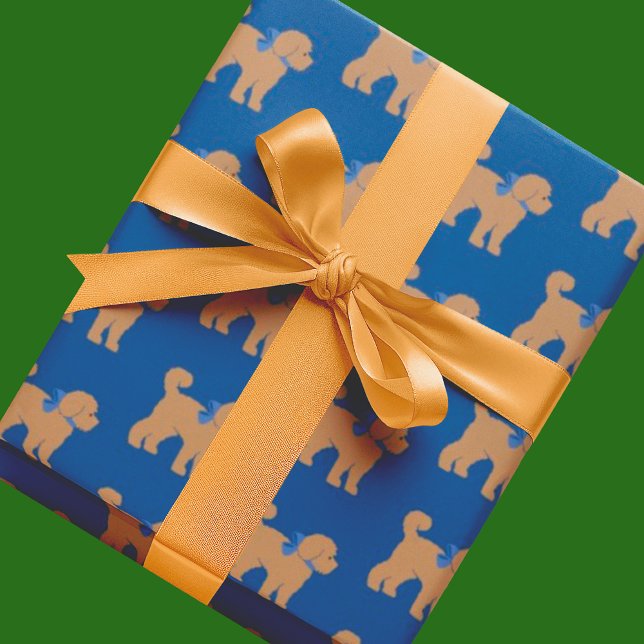Personalized Tan Doodle Dog Royal Blue  Wrapping Paper (Cute for Hannukah or every day)