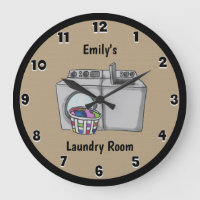 Personalized Tan Laundry Room Round Clock