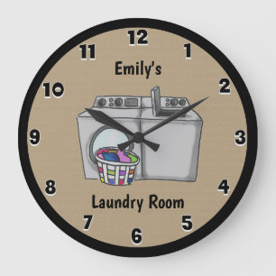 Personalized Tan Laundry Room Round Clock