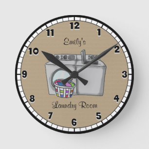 Personalized Tan Laundry Room Round Clock