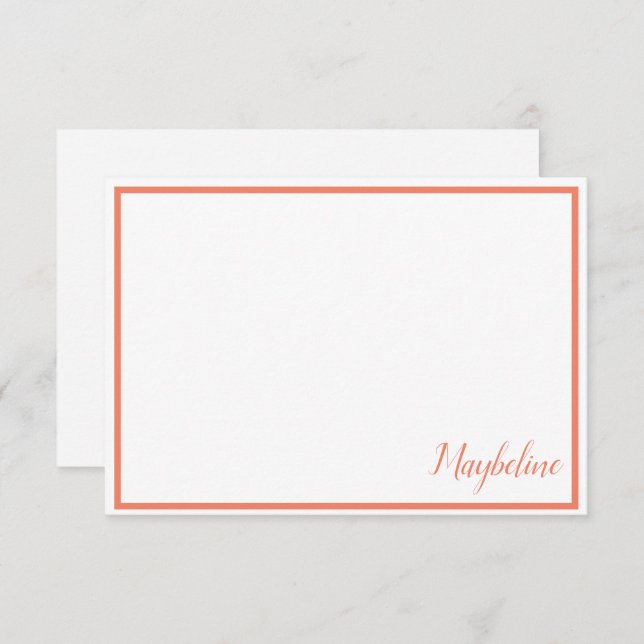 Personalized Tangerine and White Note Cards (Front/Back)