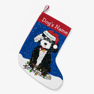 Personalized Tangled Christmas Lights Bernedoodle Small Christmas Stocking