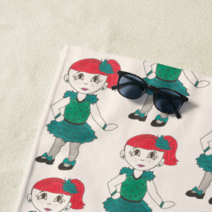 Personalized Tap Dance Class Redhead Freckles Girl Beach Towel