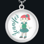 Personalized Tap Dance Teacher Dancing Girl Gift Silver Plated Necklace<br><div class="desc">Design features an original marker illustration of a redheaded girl tap dancer in a teal green dance recital costume and black tap shoes. Perfect for your favorite tap dancer, dance teacher, studio owner, or choreographer. Don't see what you're looking for? Need help with customization? Click "contact this designer" to have...</div>