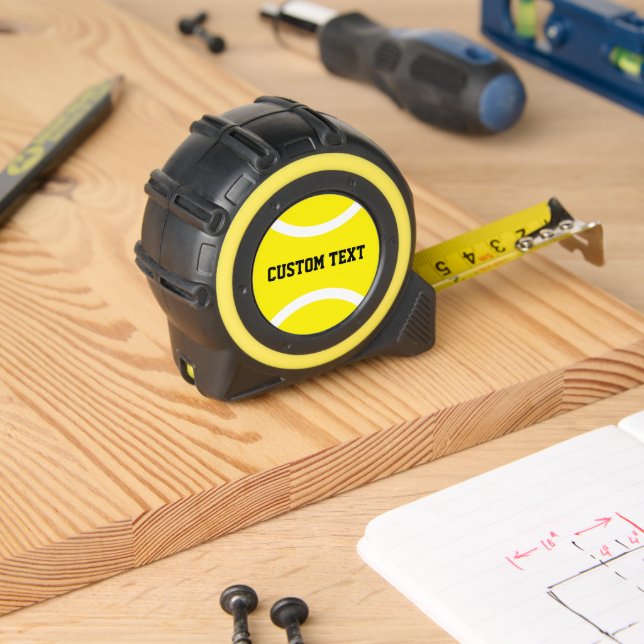 Personalized tape measure with tennis ball logo (Woodwork)