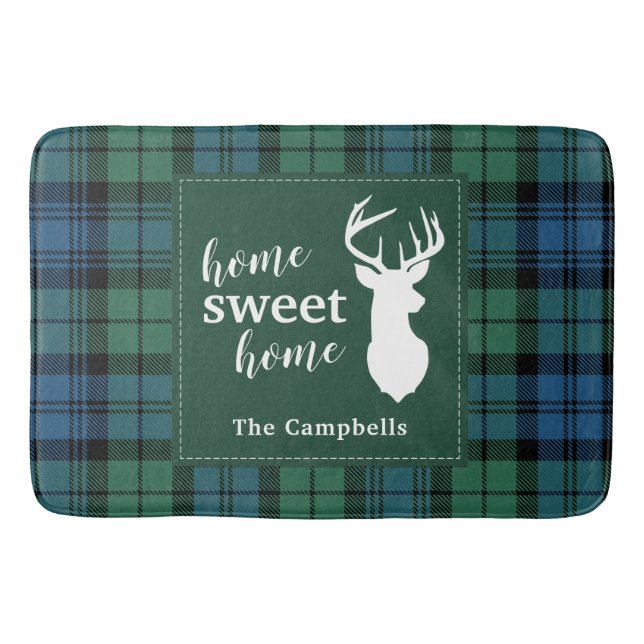 Personalized Tartan Christmas Clan Campbell Plaid Bath Mat (Front)