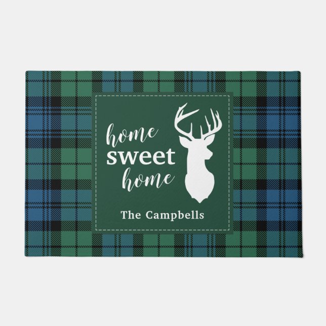 Personalized Tartan Christmas Clan Campbell Plaid Doormat (Front)
