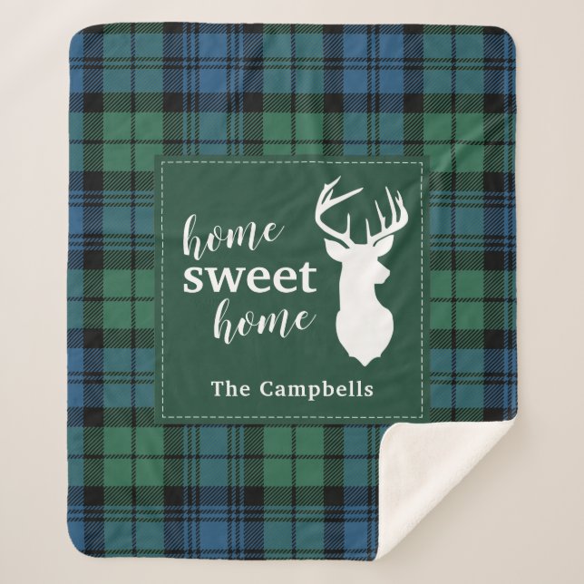 Personalized Tartan Christmas Clan Campbell Plaid Sherpa Blanket (Front)