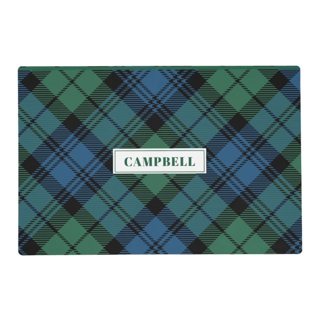 Personalized Tartan Clan Campbell Plaid Pattern Placemat (Front)
