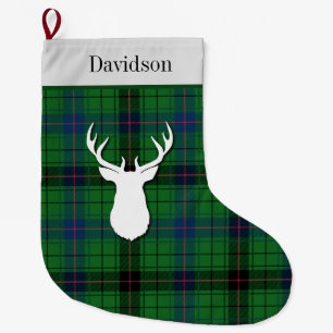 Personalized Tartan Clan Davidson Green Plaid Large Christmas Stocking