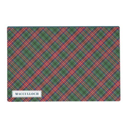 Personalized Tartan Clan MacCulloch Plaid Pattern Placemat