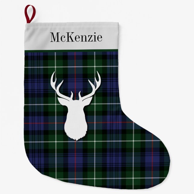 Personalized Tartan Clan McKenzie Plaid Large Christmas Stocking (Front)