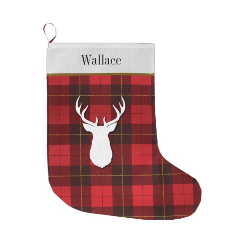 Personalized Tartan Clan Wallace Red Plaid Large Christmas Stocking