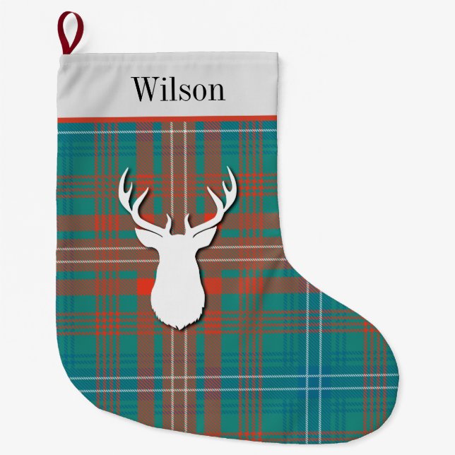 Personalized Tartan Clan Wilson Plaid Large Christmas Stocking (Front)