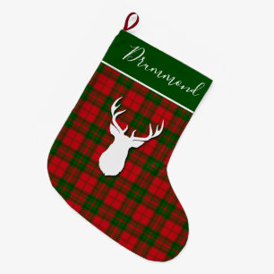 Personalized Tartan Deer Plaid Clan Drummond Deer Large Christmas Stocking