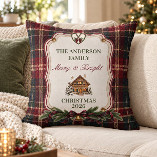 Personalized Tartan Family Christmas Holiday Decor Throw Pillow