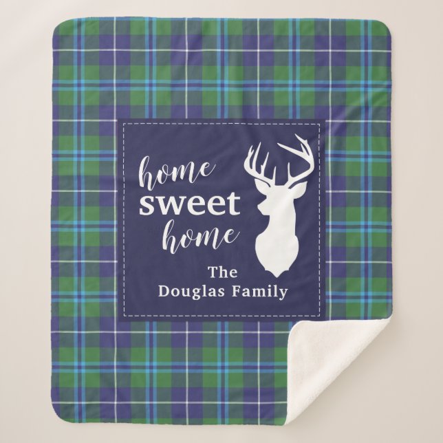 Personalized Tartan Holiday Clan Douglas Plaid Sherpa Blanket (Front)