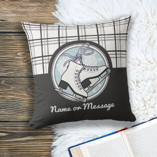 Personalized Tartan Ice Skating Throw Pillow