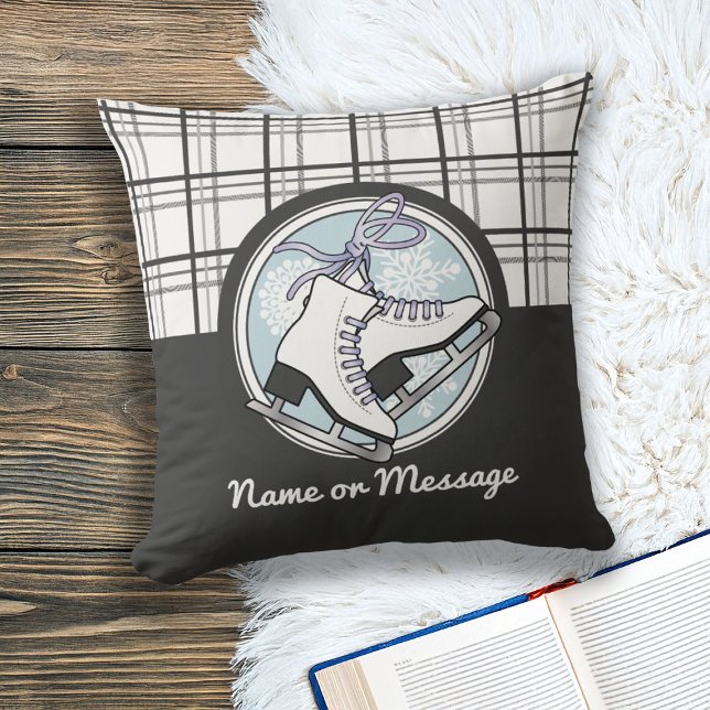 Personalized Tartan Ice Skating Throw Pillow (Creator Uploaded)