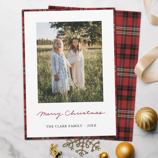 Personalized Tartan Merry Christmas Photo Card (Creator Uploaded)