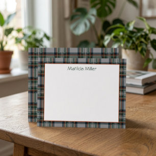 Personalized Tartan Note Card with Plaid Backgroun