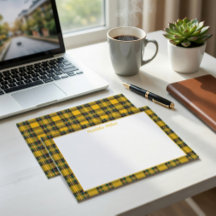 Personalized Tartan Note Card with Plaid Backgroun