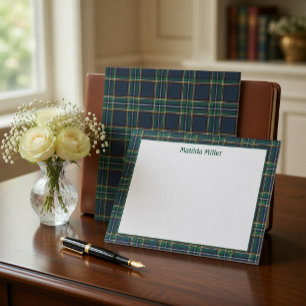 Personalized Tartan Note Card with Plaid Backgroun