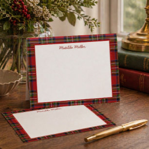 Personalized Tartan Note Card with Plaid Backgroun