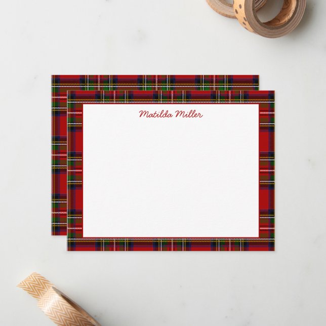Personalized Tartan Note Card with Plaid Backgroun (Front/Back In Situ)
