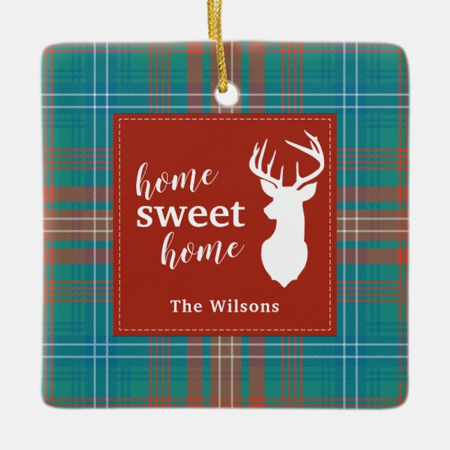 Personalized Tartan Plaid Christmas Clan Wilson Ceramic Ornament (Front)