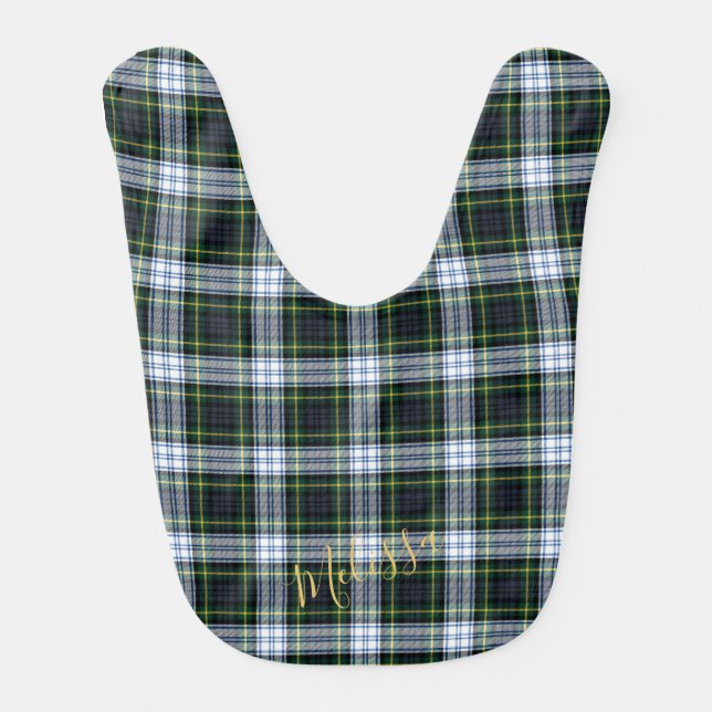 Personalized Tartan Plaid Clan Gordon Name Baby Bib (Front)
