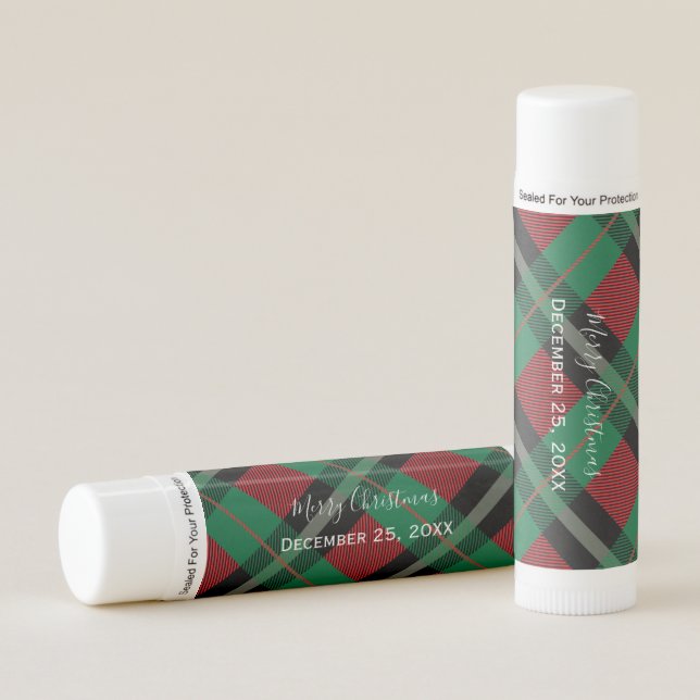 Personalized Tartan Plaid Merry Christmas Lip Balm (Front)