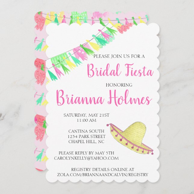 Personalized Tassel Papel Picado Pink Green Fiesta Invitation (Front/Back)