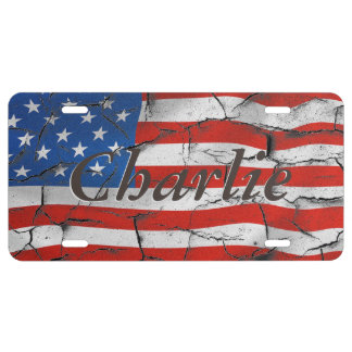 Personalized Tattered and Worn American Flag License Plate