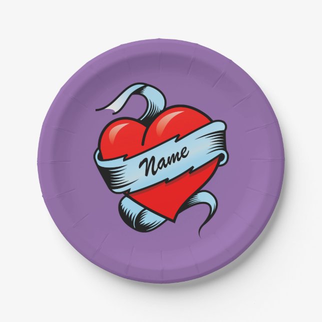 Personalized Tattoo Heart Paper Plates (Front)