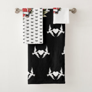 Personalized Tattoo Love Birds Heart Bath Towel Set