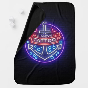 Personalized Tattoo Shop Nautical Neon Sign Style Baby Blanket