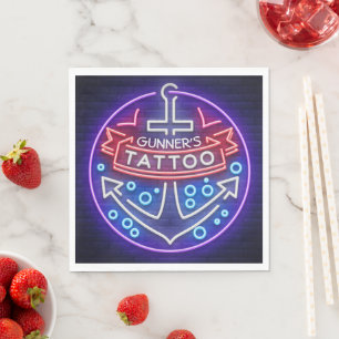 Personalized Tattoo Shop Nautical Neon Sign Style Napkins