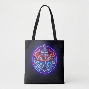 Personalized Tattoo Shop Nautical Neon Sign Style Tote Bag