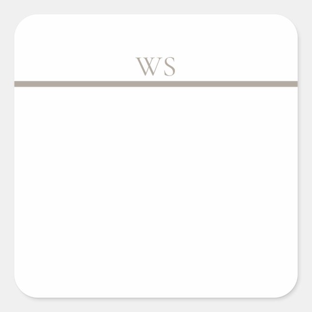 Personalized Taupe Bar Monogram Square Sticker (Front)