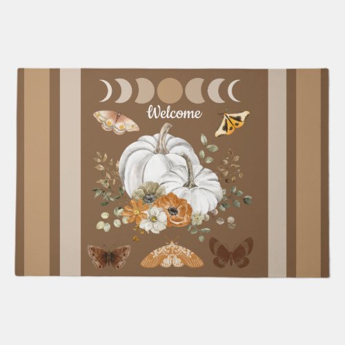 Personalized Taupe Brown Witchy Pumpkins Doormat