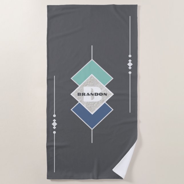 Personalized Taupe Elegant Beach Towel (Front)