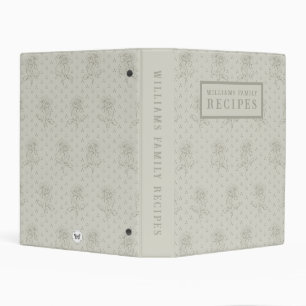 Personalized Taupe Floral Vintage Recipe Binder