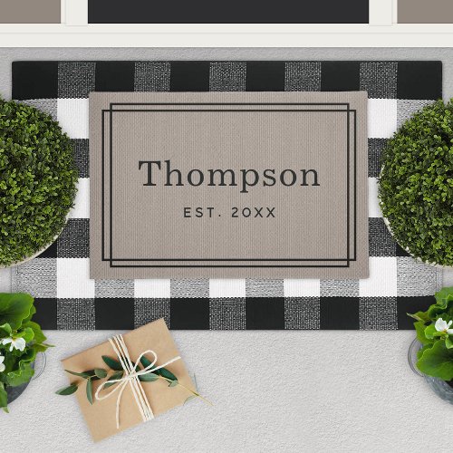 Personalized Taupe Gray Family Last Name Monogram Doormat