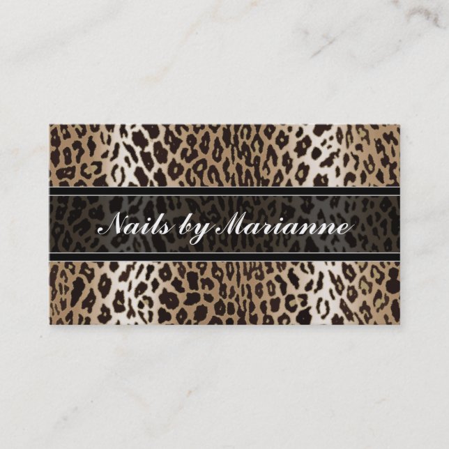 Personalized Taupe Leopard Animal Print Business Card (Front)