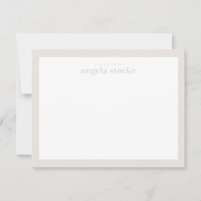 Personalized Taupe Retro Flower Note Card (Front)
