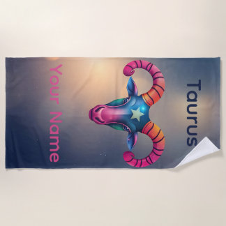Personalized Taurus Astrology Sign Beach Towel
