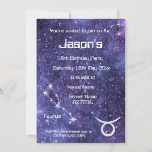 Personalized Taurus Zodiac Galaxy Party Invitation