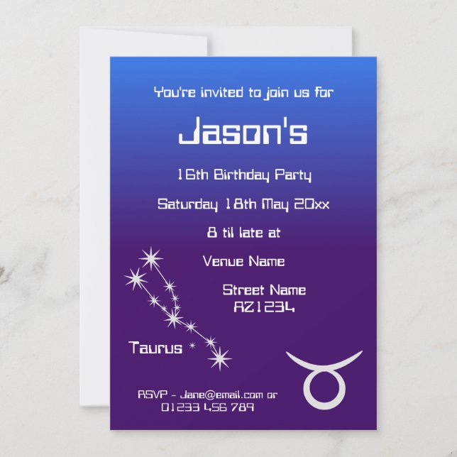 Personalized Taurus Zodiac Galaxy Party Invitation (Front)