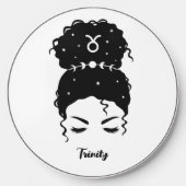Personalized Taurus zodiac messy bun updo lashes Wireless Charger (Front)